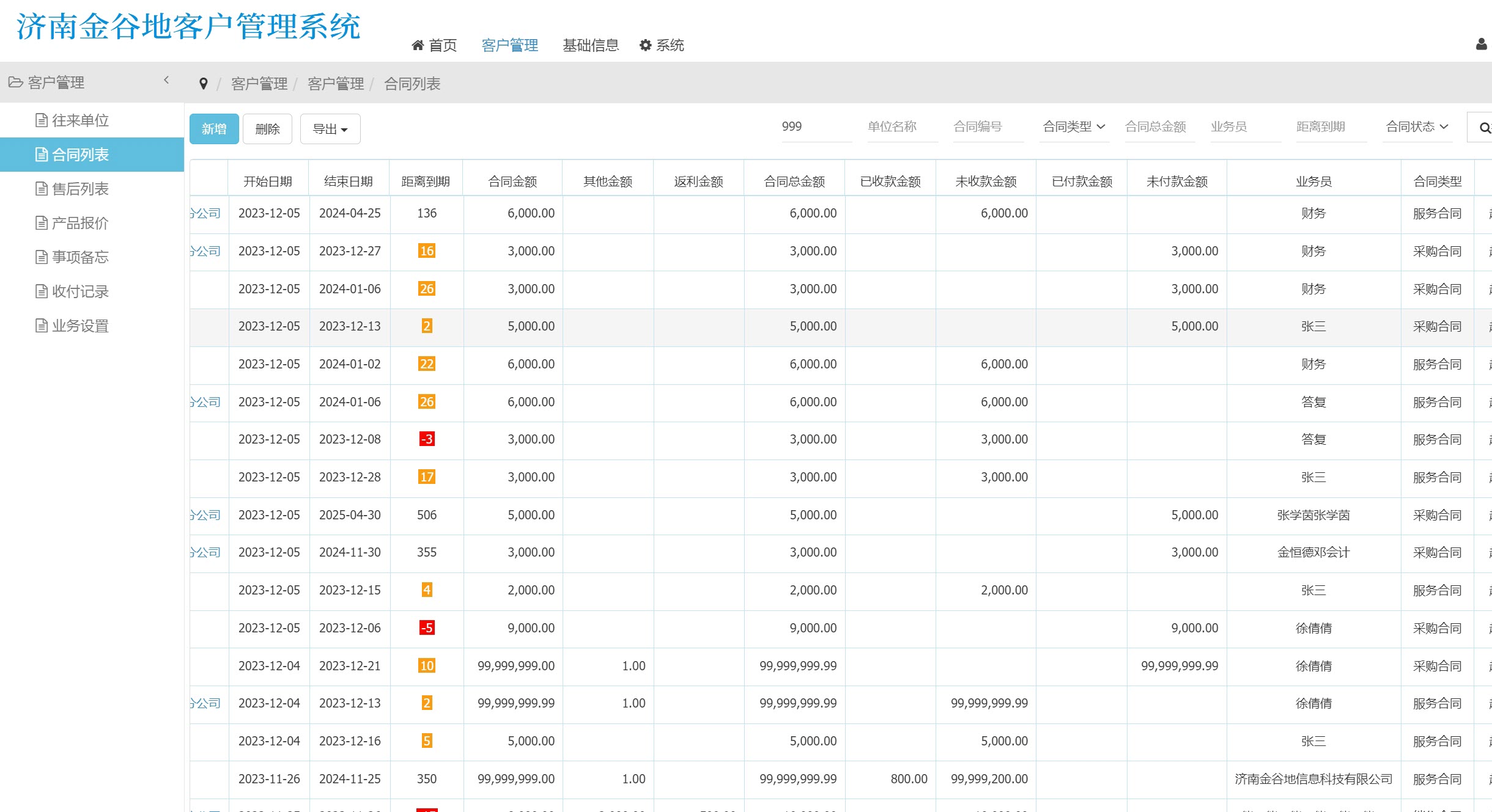 合同列表收付款金额